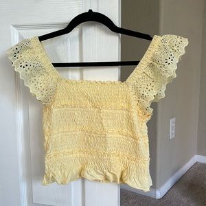 Topshop Smocked Eyelet Sleeve Top